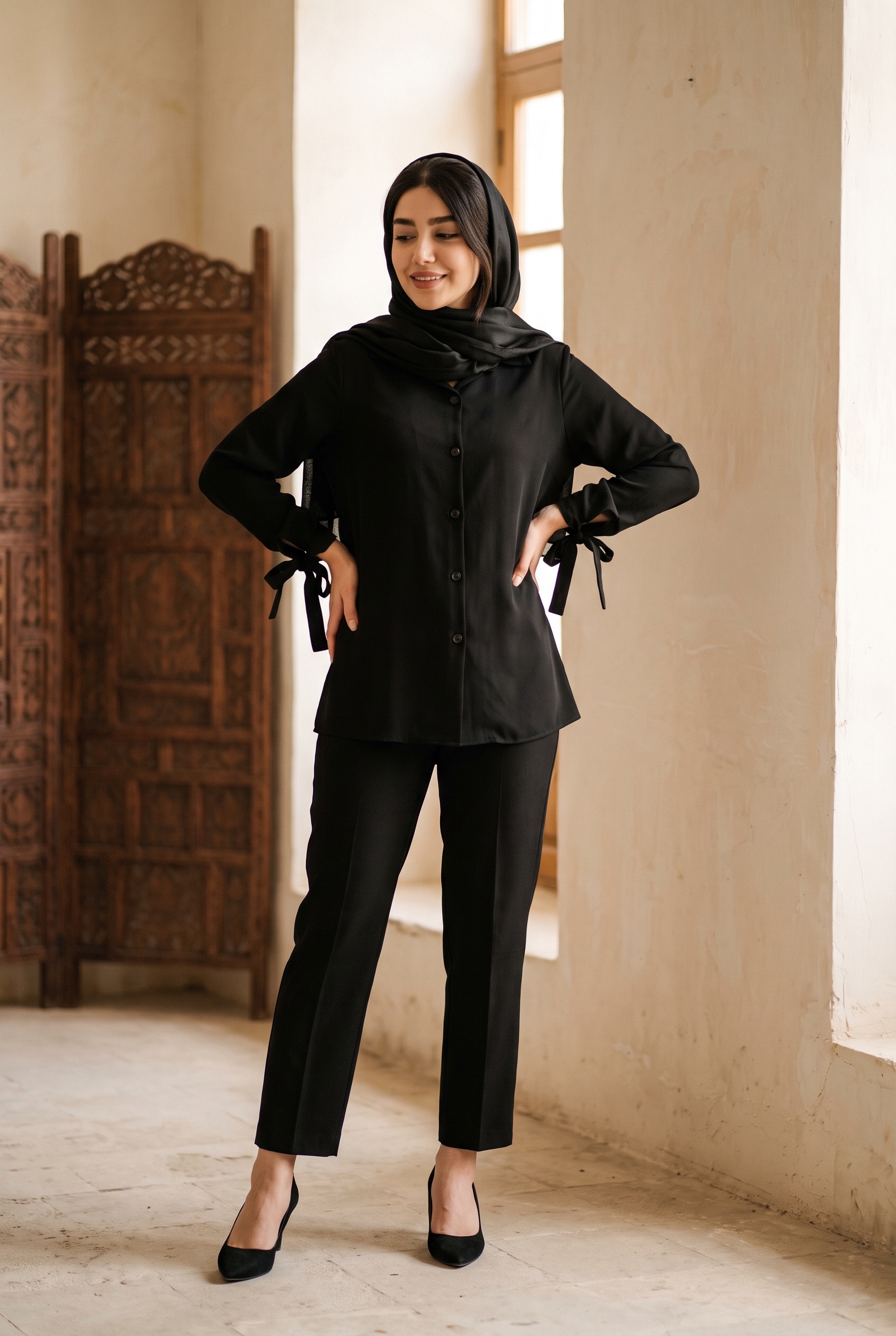 شومیز دخترانه دکمهدار آستین بنددار در 4 رنگ